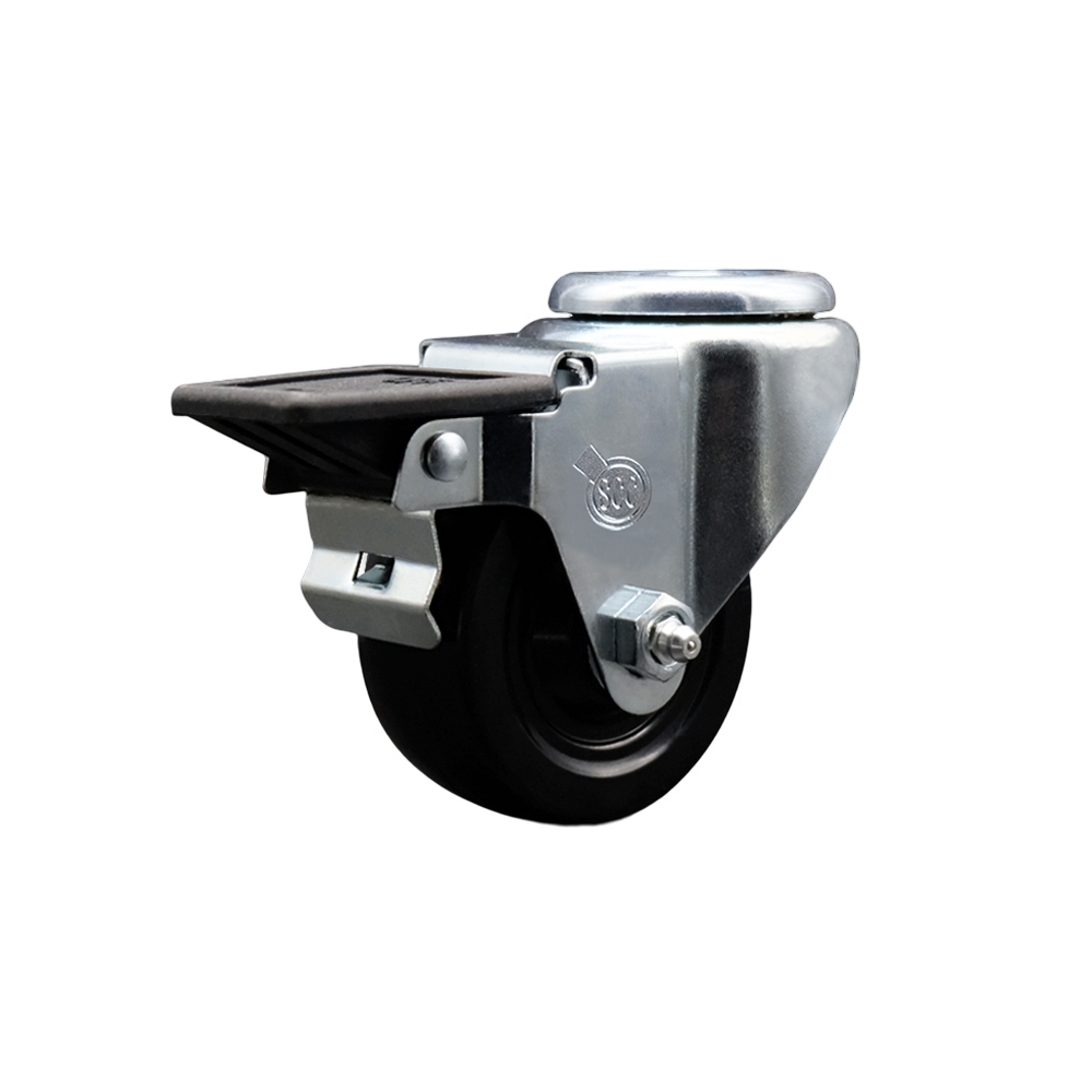 Hard Rubber Swivel Bolt Hole Caster w/3" x 1.25" Black Wheel & Posi Locking Brake - 275 lbs Capacity/Caster - Service Caster Brand — photo 1