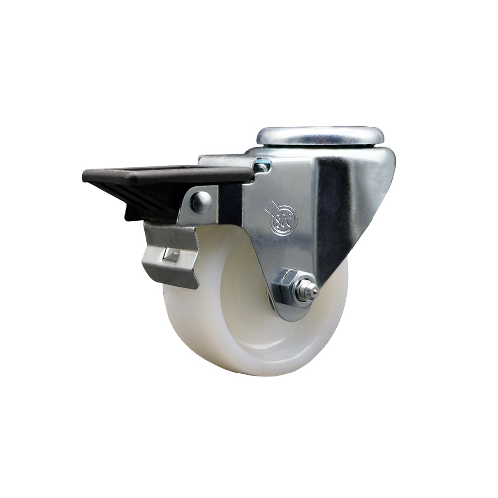 Nylon Swivel Bolt Hole Caster w/3" x 1.25" White Wheel & Posi Locking Brake - 300 lbs Capacity/Caster - Service Caster Brand — photo 1