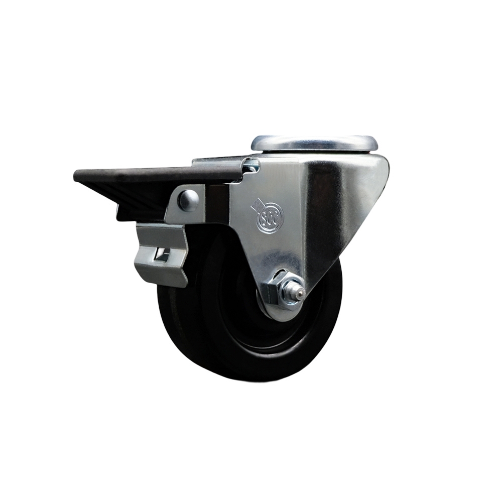 Phenolic Swivel Bolt Hole Caster w/3" x 1.25" Black Wheel & Posi Locking Brake - 300 lbs Capacity/Caster - Service Caster Brand — photo 1