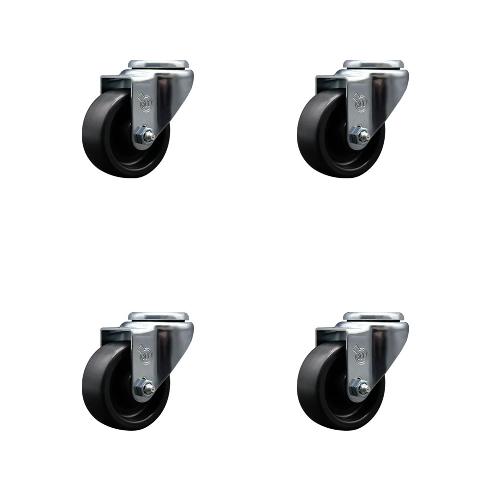 Polyolefin Swivel Bolt Hole Caster Wheels Set of 4 with 3 Inch Black Wheels - Includes 4 Swivel - 1200 lbs. Total Capacity - Service Caster Brand — photo 1