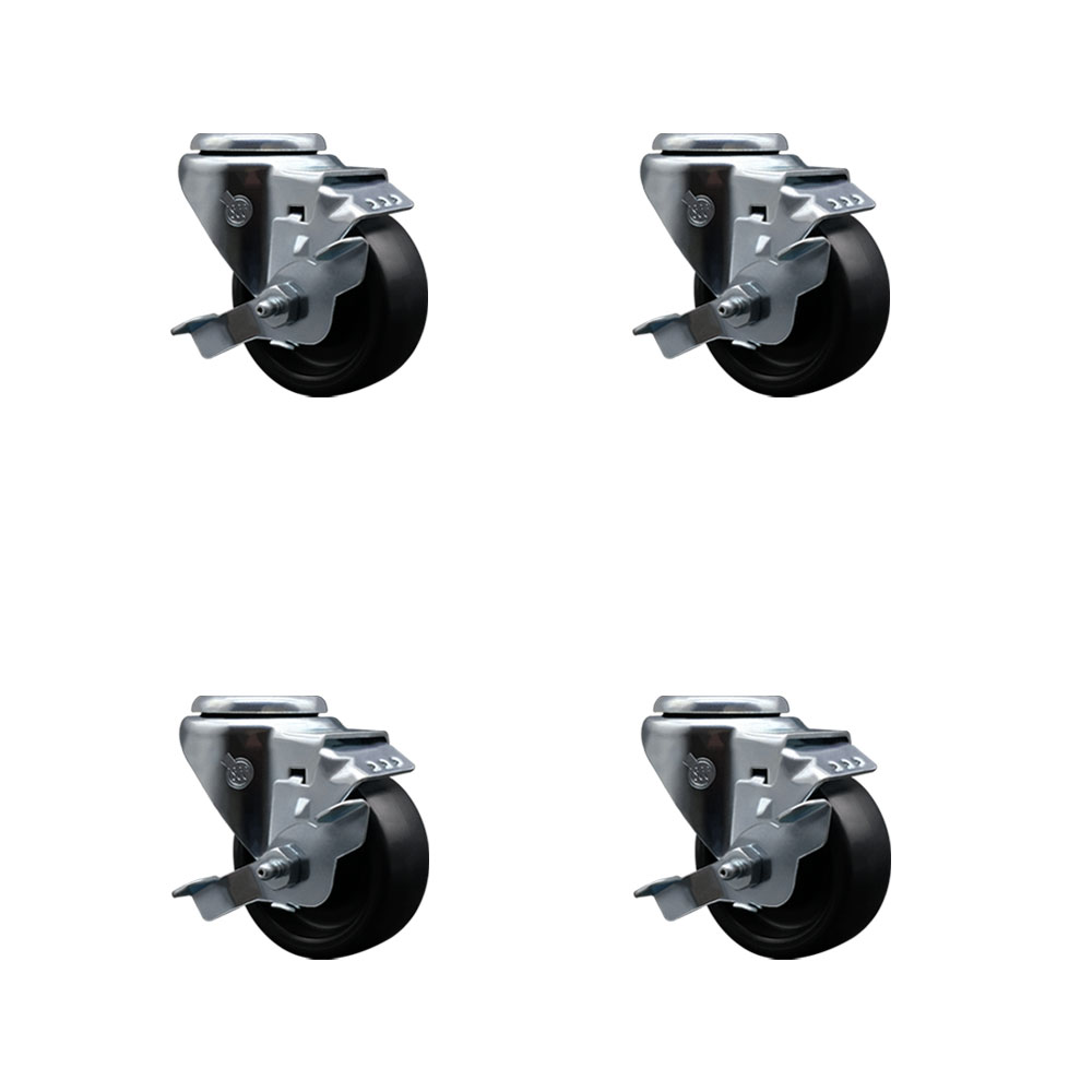 Polyolefin Swivel Bolt Hole Caster Wheels Set of 4 with 3 Inch Black Wheels - Includes 4 Swivel with Top Lock Brakes - 1200 lbs. Total Capacity - Service Caster Brand — photo 1