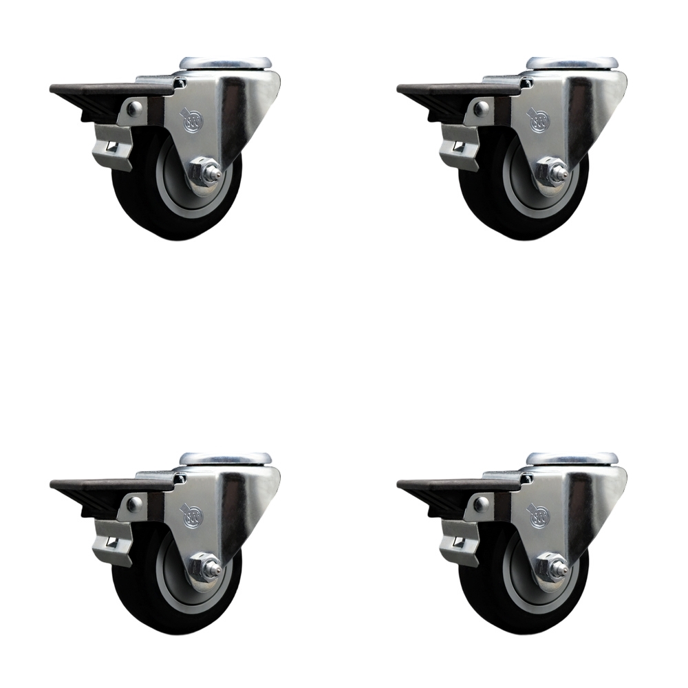 Polyurethane Swivel Bolt Hole Caster Set of 4 w/3" x 1.25" Black Wheels - Includes 4 Swivel with Posi Lock Brakes - 1200 lbs Total Capacity - Service Caster Brand — photo 1