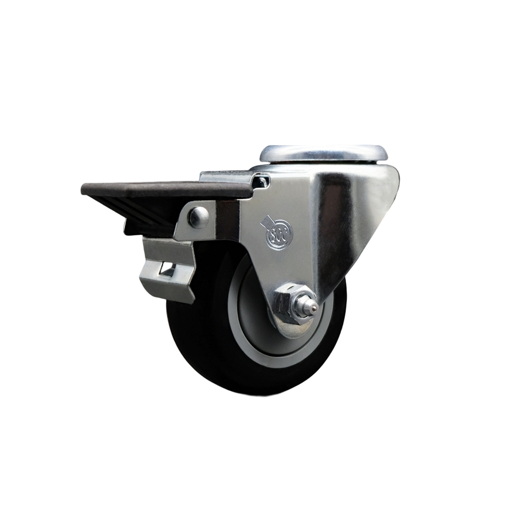 Polyurethane Swivel Bolt Hole Caster w/3" x 1.25" Black Wheel & Posi Locking Brake - 300 lbs Capacity/Caster - Service Caster Brand — photo 1