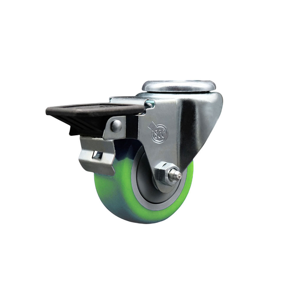 Polyurethane Swivel Bolt Hole Caster w/3" x 1.25" Green Wheel & Posi Locking Brake - 300 lbs Capacity/Caster - Service Caster Brand — photo 1