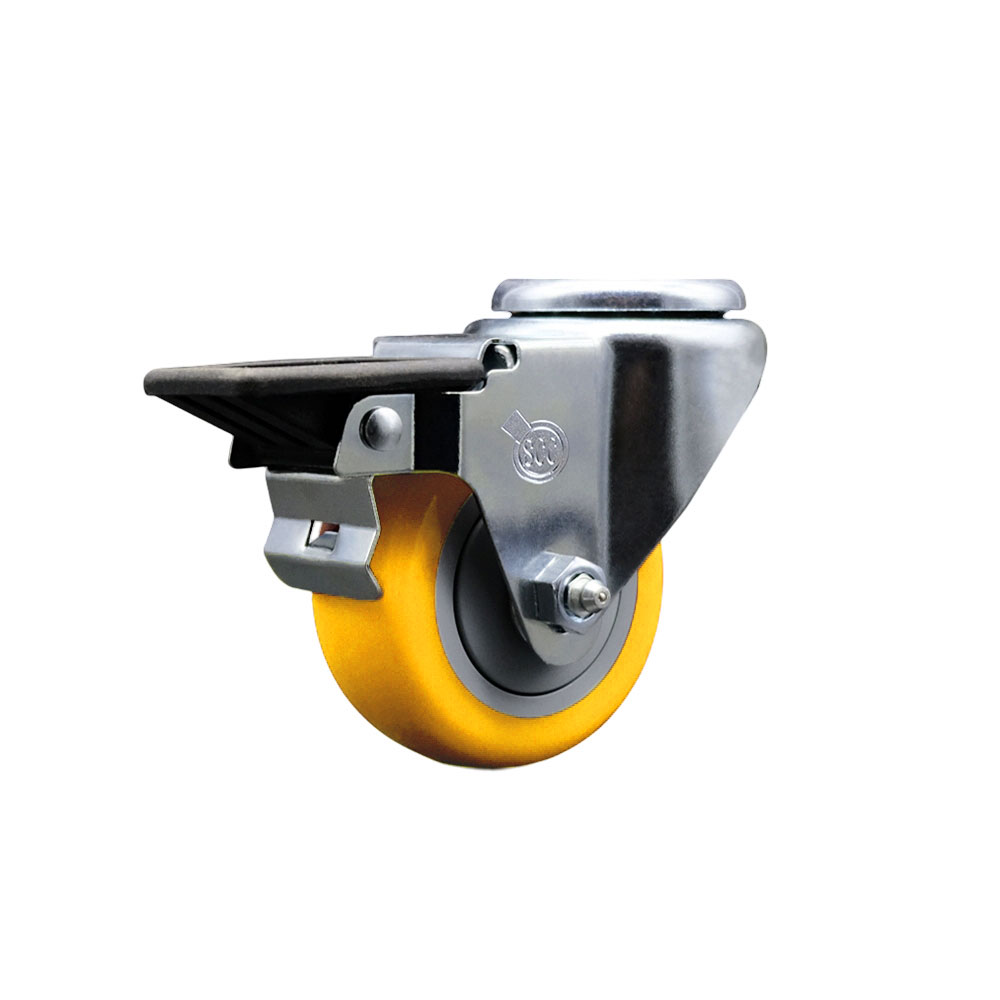 Polyurethane Swivel Bolt Hole Caster w/3" x 1.25" Yellow Wheel & Posi Locking Brake - 300 lbs Capacity/Caster - Service Caster Brand — photo 1