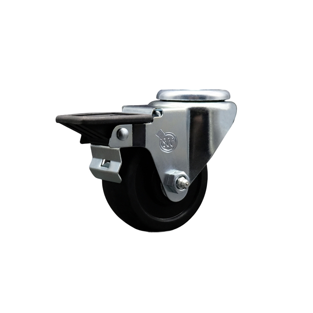 Soft Rubber Swivel Bolt Hole Caster w/3" x 1.25" Black Wheel & Posi Locking Brake - 175 lbs Capacity/Caster - Service Caster Brand — photo 1
