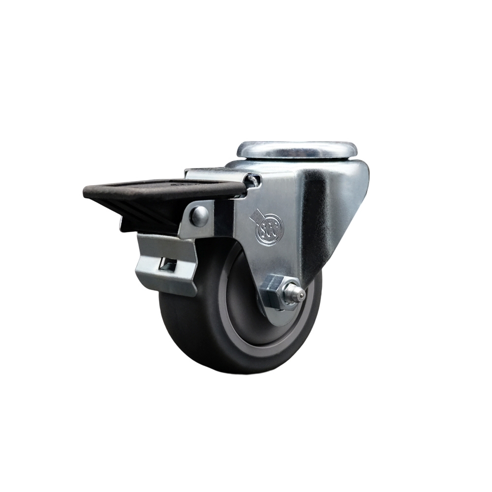 Thermoplastic Rubber Swivel Bolt Hole Caster - 3" x 1.25" Gray Wheel & Posi Locking Brake - 210 lbs Capacity/Caster - Service Caster Brand — photo 1