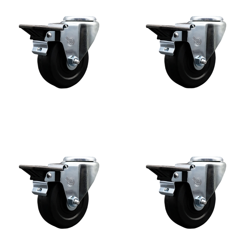 Hard Rubber Swivel Bolt Hole Caster Set of 4 w/3.5" x 1.25" Black Wheels - Includes 4 Swivel with Posi Lock Brakes - 1140 lbs Total Capacity - Service Caster Brand — photo 1
