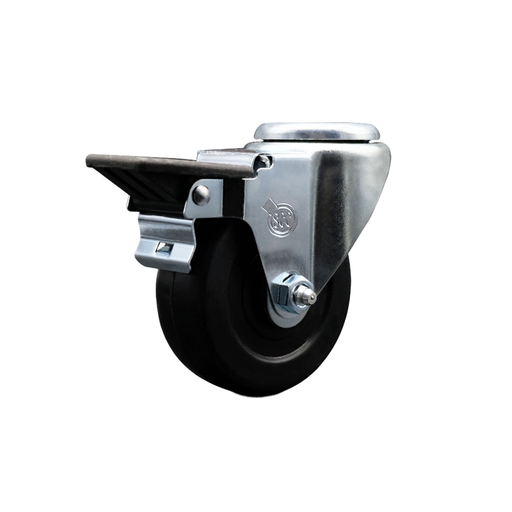 Hard Rubber Swivel Bolt Hole Caster w/3.5" x 1.25" Black Wheel & Posi Locking Brake - 285 lbs Capacity/Caster - Service Caster Brand — photo 1