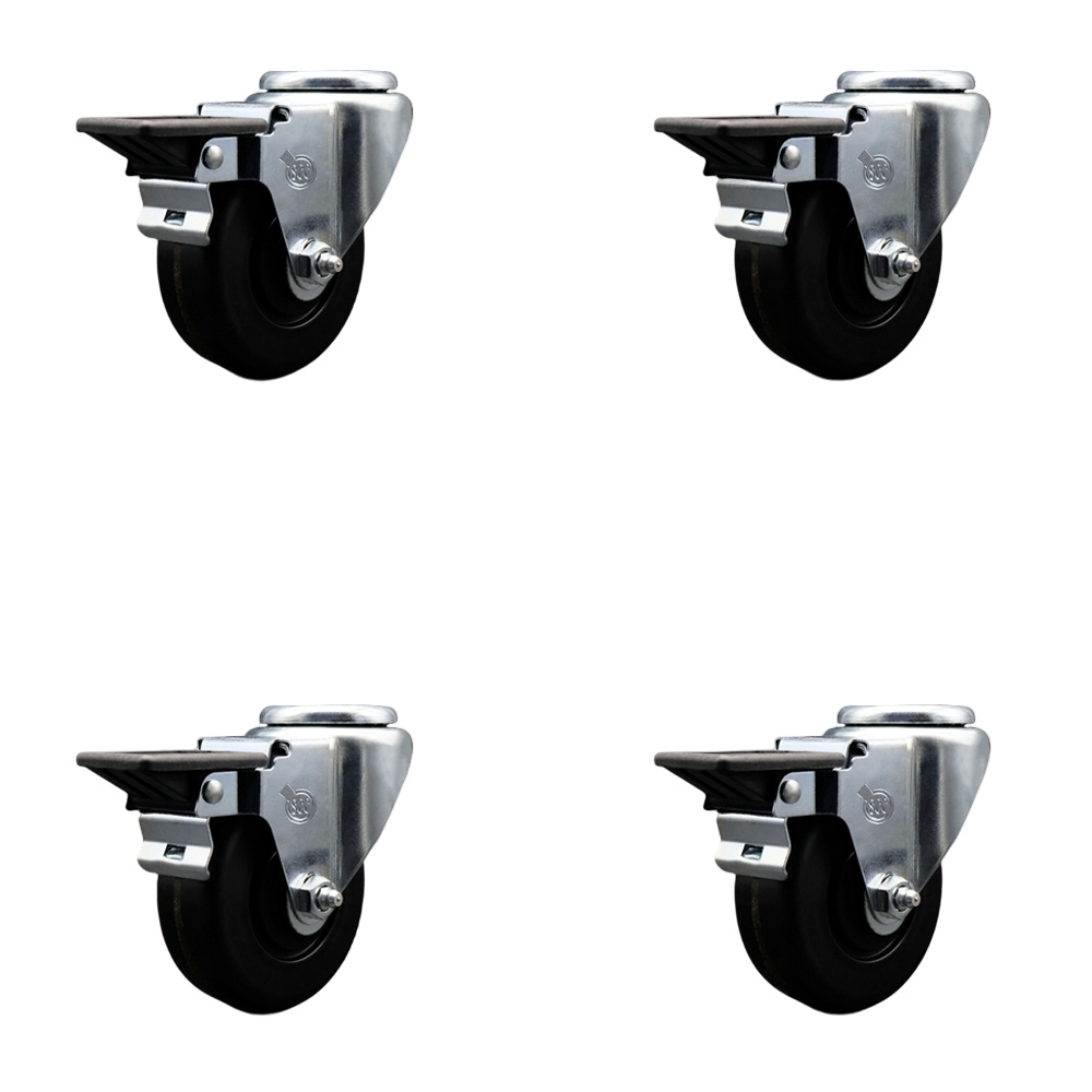 Phenolic Swivel Bolt Hole Caster Set of 4 w/3.5" x 1.25" Black Wheels - Includes 4 Swivel with Posi Lock Brakes - 1200 lbs Total Capacity - Service Caster Brand — photo 1