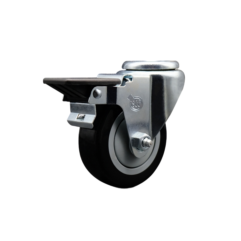 Polyurethane Swivel Bolt Hole Caster w/3.5" x 1.25" Black Wheel & Posi Locking Brake - 300 lbs Capacity/Caster - Service Caster Brand — photo 1