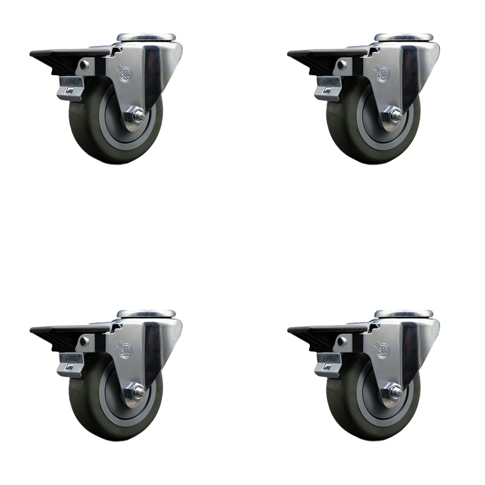 Polyurethane Swivel Bolt Hole Caster Set of 4 w/3.5" x 1.25" Gray Wheels - Includes 4 Swivel with Posi Lock Brakes - 1200 lbs Total Capacity - Service Caster Brand — photo 1