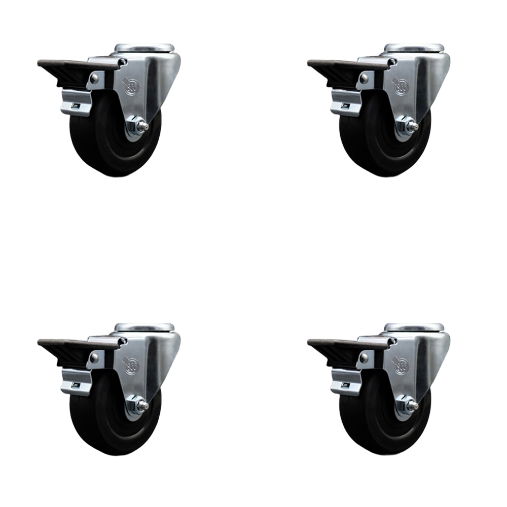 Soft Rubber Swivel Bolt Hole Caster Set of 4 w/3.5" x 1.25" Black Wheels - Includes 4 Swivel with Posi Lock Brakes - 800 lbs Total Capacity - Service Caster Brand — photo 1
