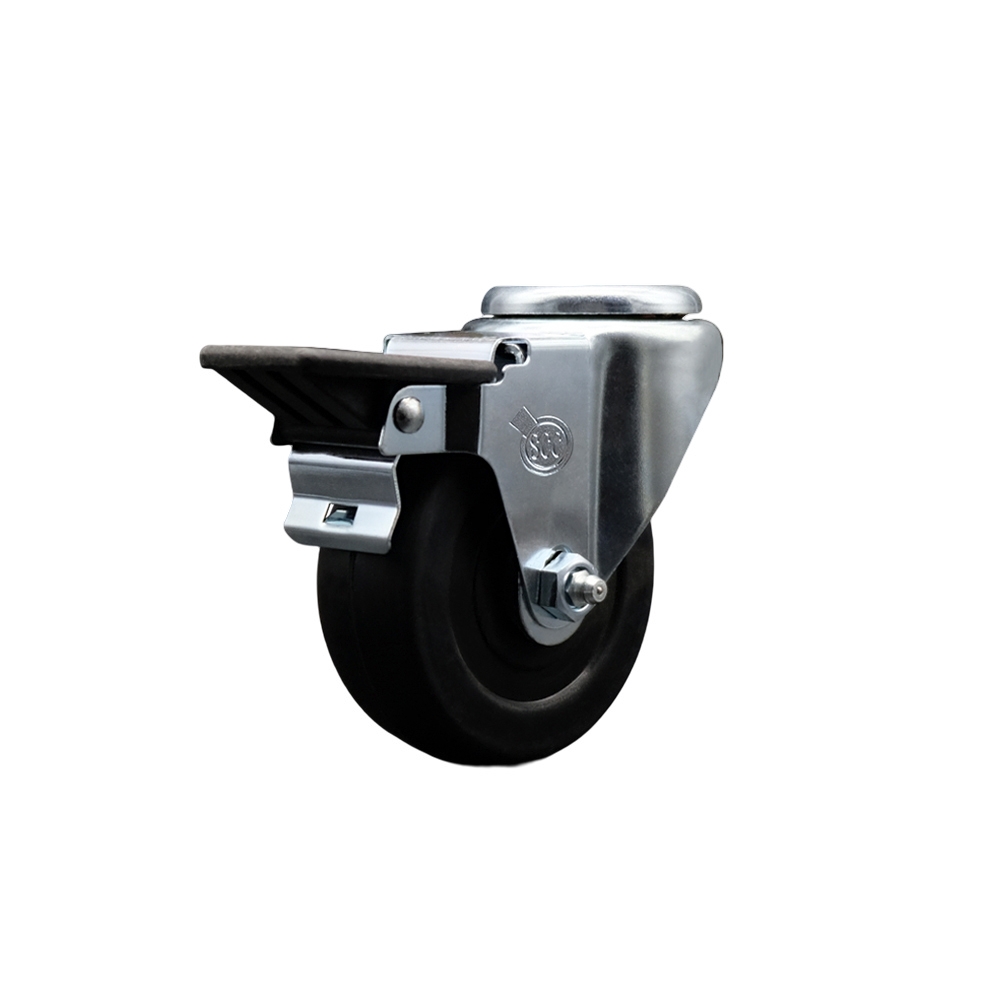 Soft Rubber Swivel Bolt Hole Caster w/3.5" x 1.25" Black Wheel & Posi Locking Brake - 200 lbs Capacity/Caster - Service Caster Brand — photo 1