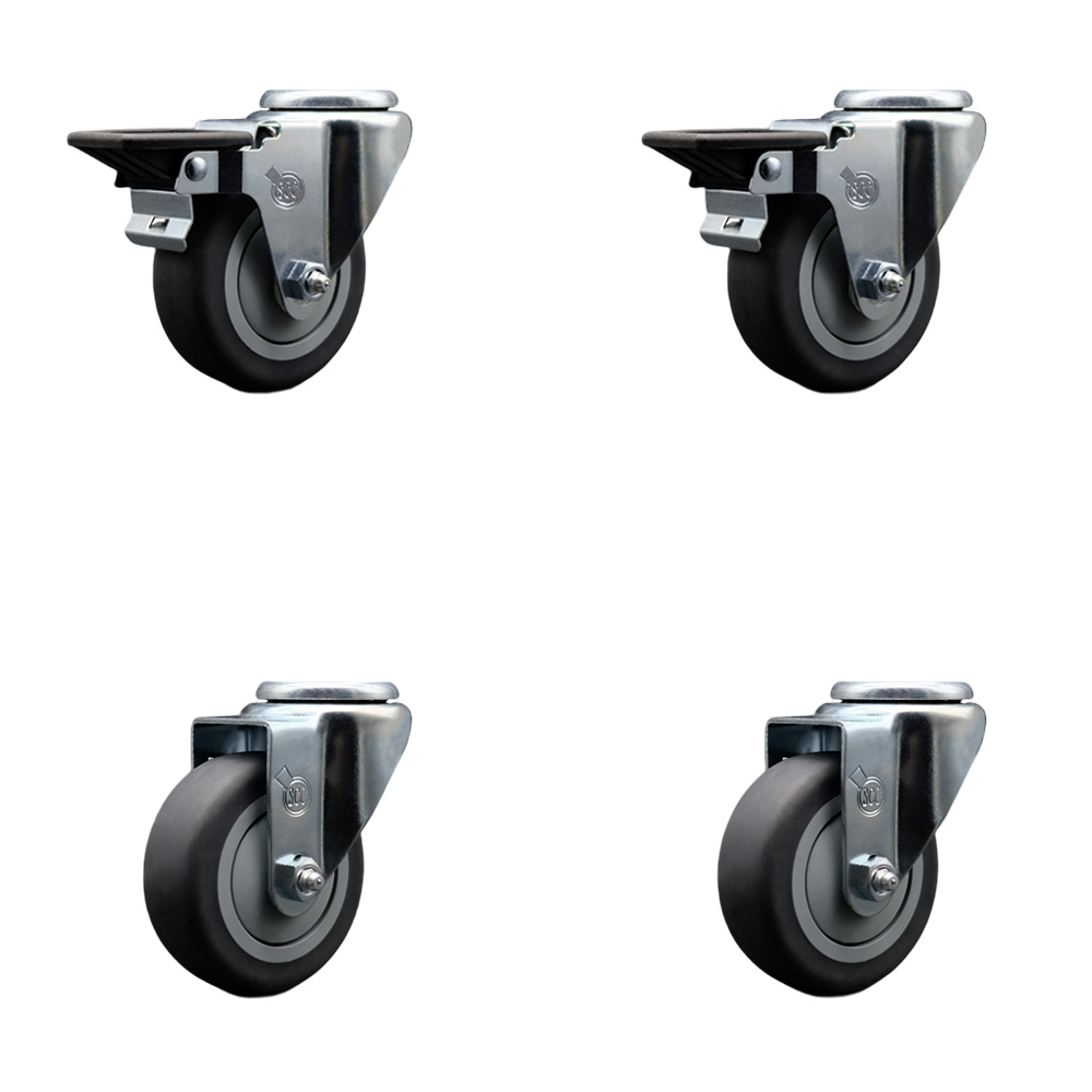 Thermoplastic Rubber Swivel Bolt Hole Caster Set of 4 - 3.5" x 1.25" Gray Wheels - Includes 2 with Posi Locking Brakes - 920 lbs Total Capacity - Service Caster Brand — photo 1