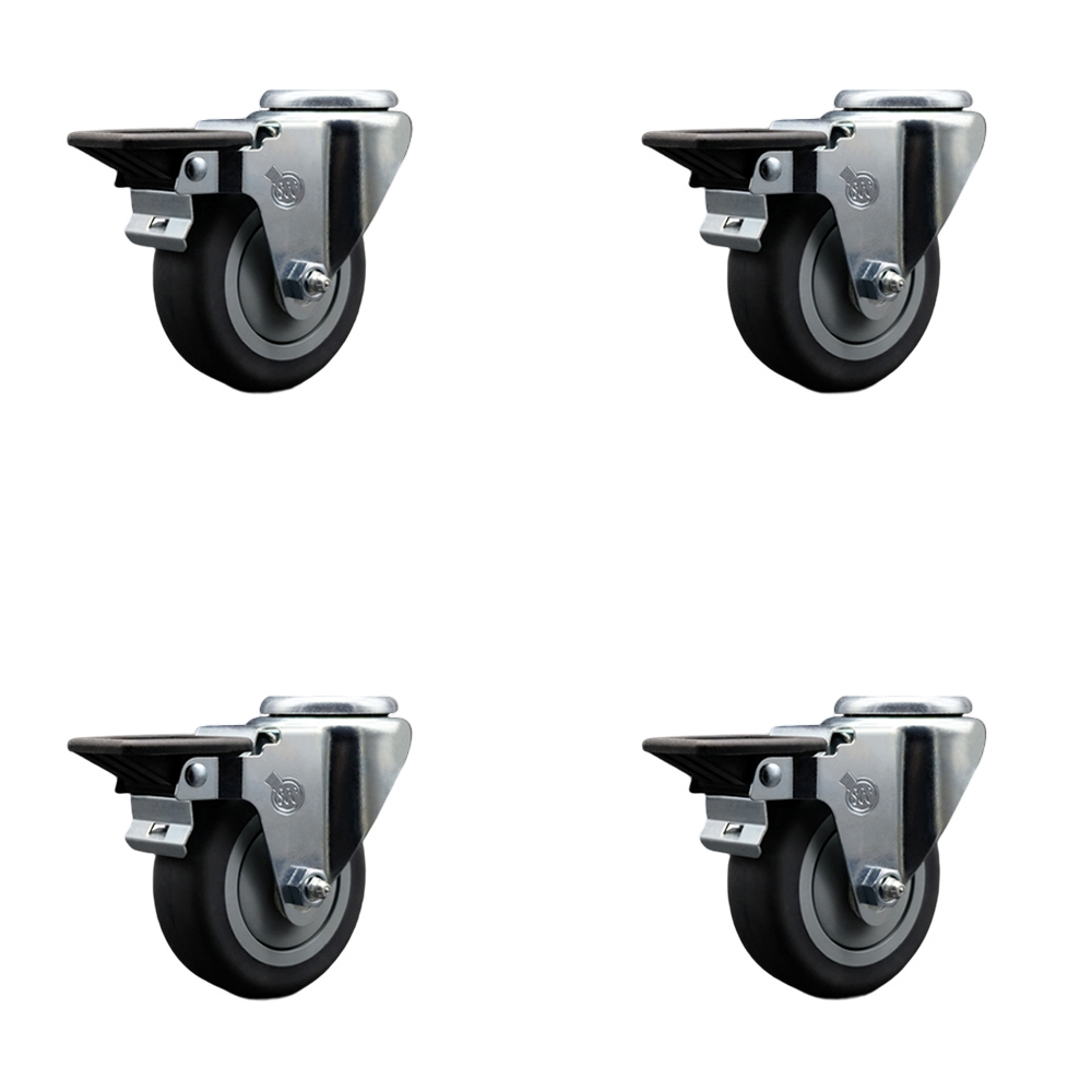 Thermoplastic Rubber Swivel Bolt Hole Caster Set of 4 w/3.5" x 1.25" Gray Wheels - Includes 4 Swivel with Posi Lock Brakes - 920 lbs Total Capacity - Service Caster Brand — photo 1