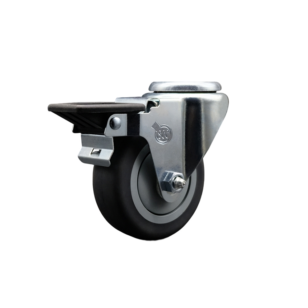 Thermoplastic Rubber Swivel Bolt Hole Caster - 3.5" x 1.25" Gray Wheel & Posi Locking Brake - 230 lbs Capacity/Caster - Service Caster Brand — photo 1
