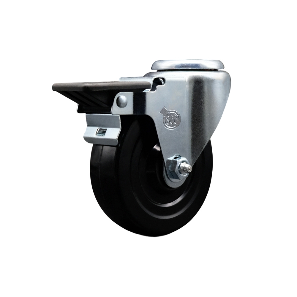 Hard Rubber Swivel Bolt Hole Caster w/4" x 1.25" Black Wheel & Posi Locking Brake - 300 lbs Capacity/Caster - Service Caster Brand — photo 1