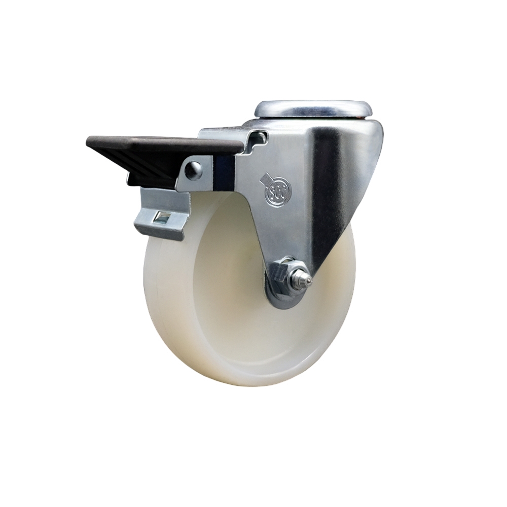 Nylon Swivel Bolt Hole Caster w/4" x 1.25" White Wheel & Posi Locking Brake - 300 lbs Capacity/Caster - Service Caster Brand — photo 1