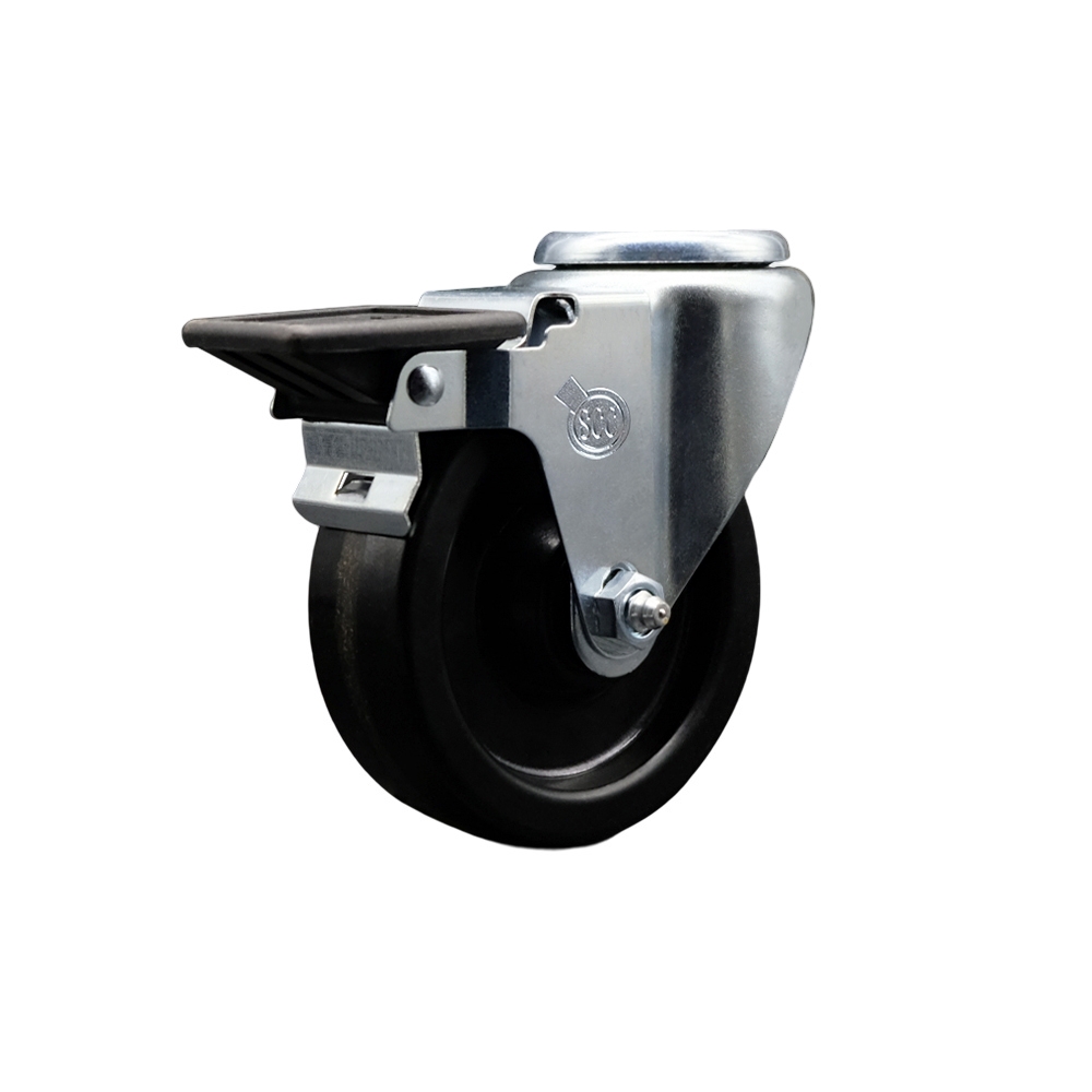Phenolic Swivel Bolt Hole Caster w/4" x 1.25" Black Wheel & Posi Locking Brake - 300 lbs Capacity/Caster - Service Caster Brand — photo 1