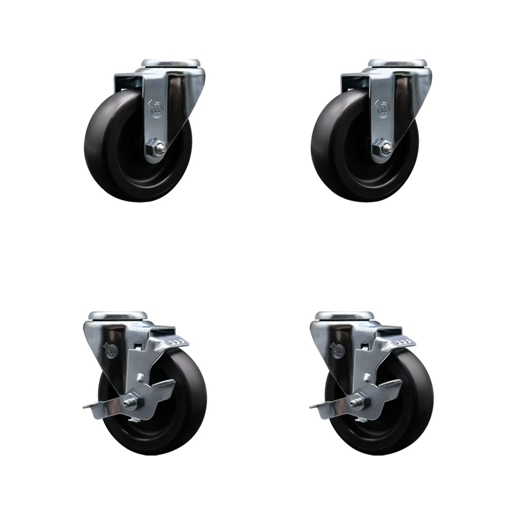 Polyolefin Swivel Bolt Hole Caster Wheels Set of 4 with 4 Inch Black Wheels - Includes 2 with Top Lock Brakes - 1400 lbs. Total Capacity - Service Caster Brand — photo 1