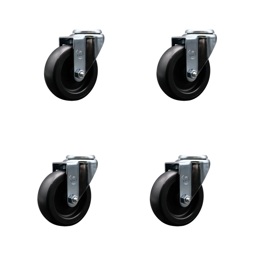 Polyolefin Swivel Bolt Hole Caster Wheels Set of 4 with 4 Inch Black Wheels - Includes 4 Swivel - 1400 lbs. Total Capacity - Service Caster Brand — photo 1