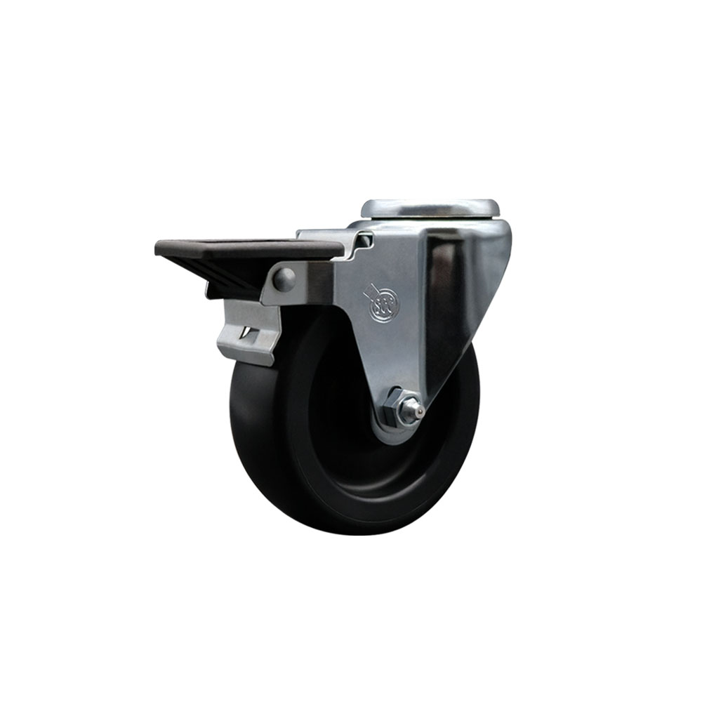 Polyolefin Swivel Bolt Hole Caster Wheel with 4 Inch Black Wheel and Posi Lock Brake - 350 lbs. Capacity/Caster - Service Caster Brand — photo 1