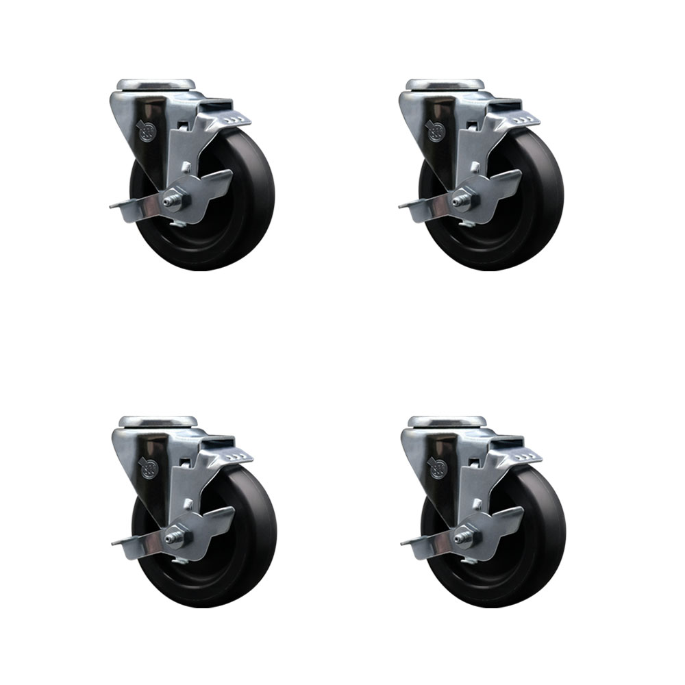 Polyolefin Swivel Bolt Hole Caster Wheels Set of 4 with 4 Inch Black Wheels - Includes 4 Swivel with Top Lock Brakes - 1400 lbs. Total Capacity - Service Caster Brand — photo 1