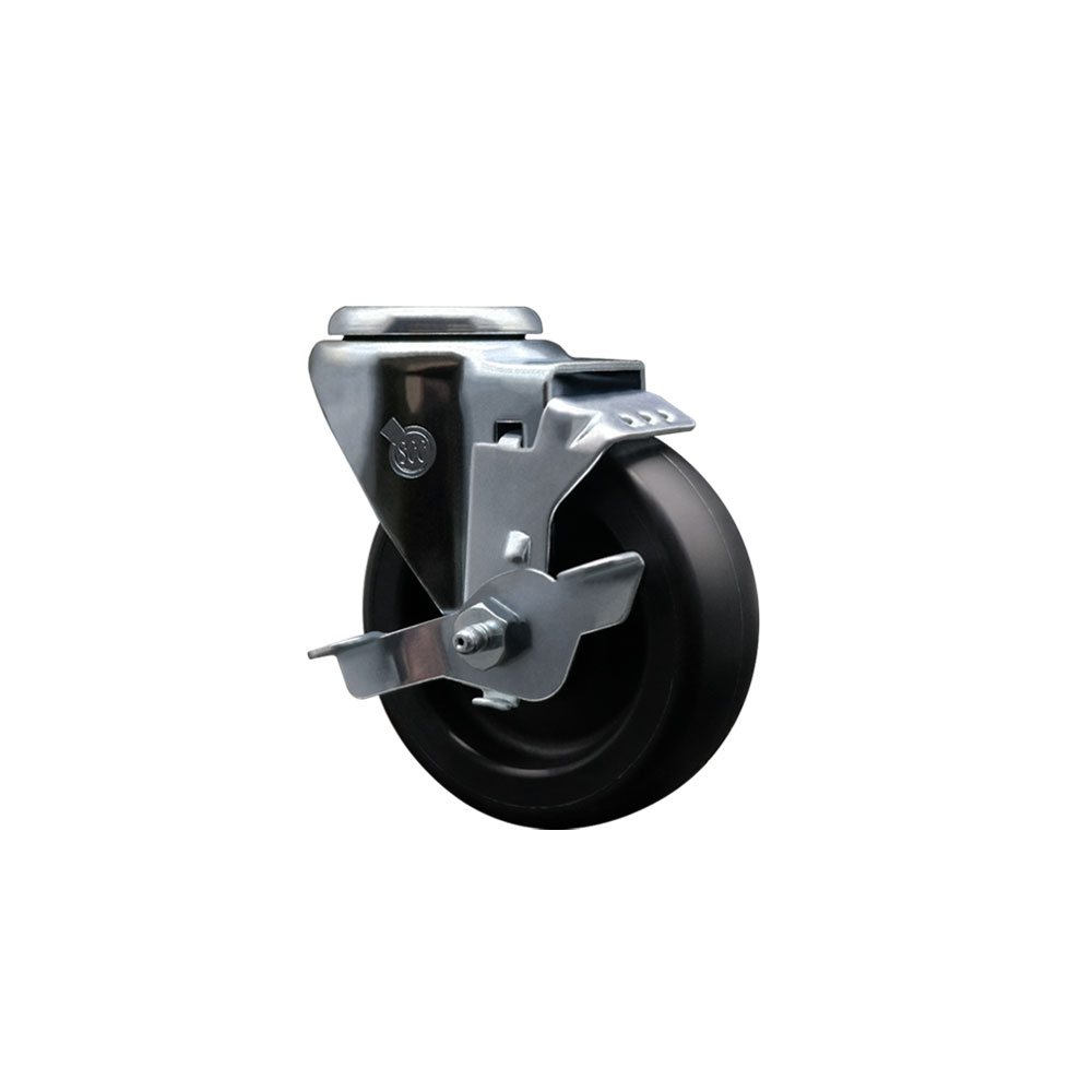 Polyolefin Swivel Bolt Hole Caster Wheel with 4 Inch Black Wheel and Top Lock Brake - 350 lbs. Capacity/Caster - Service Caster Brand — photo 1