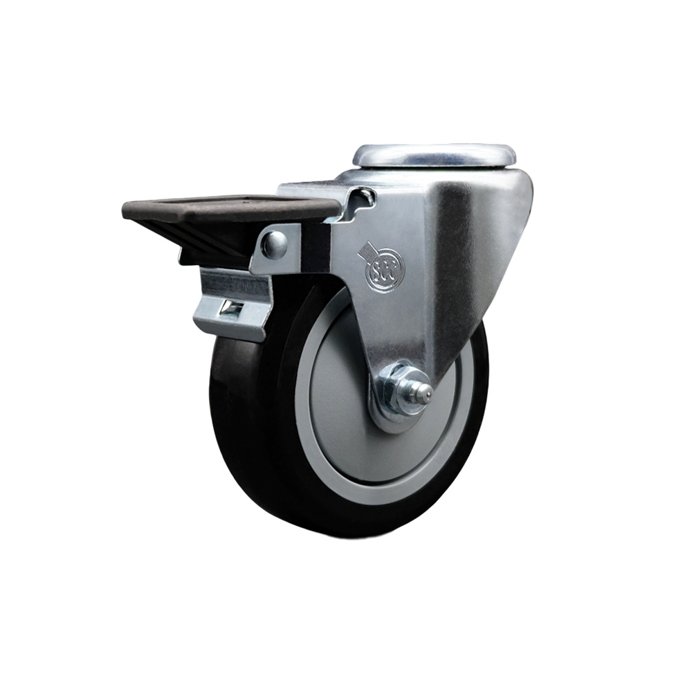 Polyurethane Swivel Bolt Hole Caster w/4" x 1.25" Black Wheel & Posi Locking Brake - 350 lbs Capacity/Caster - Service Caster Brand — photo 1