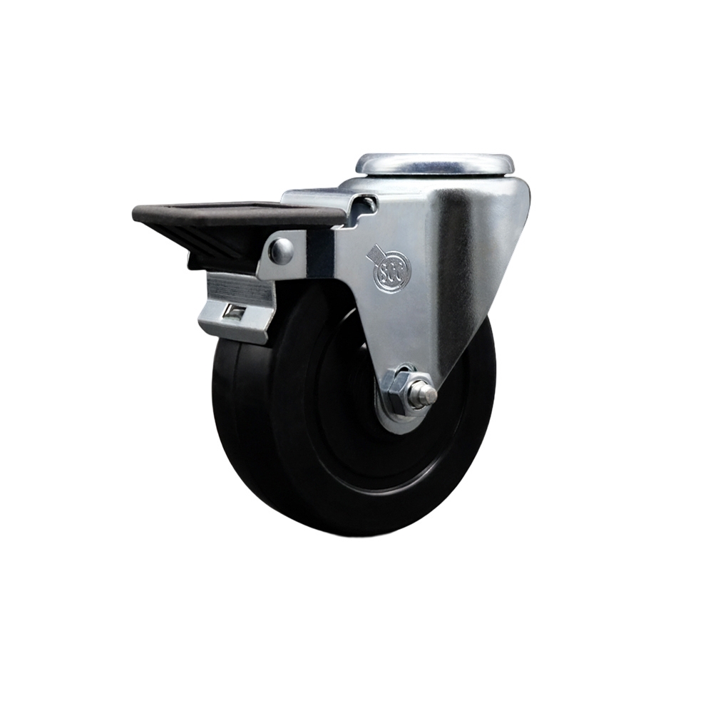 Soft Rubber Swivel Bolt Hole Caster w/4" x 1.25" Black Wheel & Posi Locking Brake - 200 lbs Capacity/Caster - Service Caster Brand — photo 1