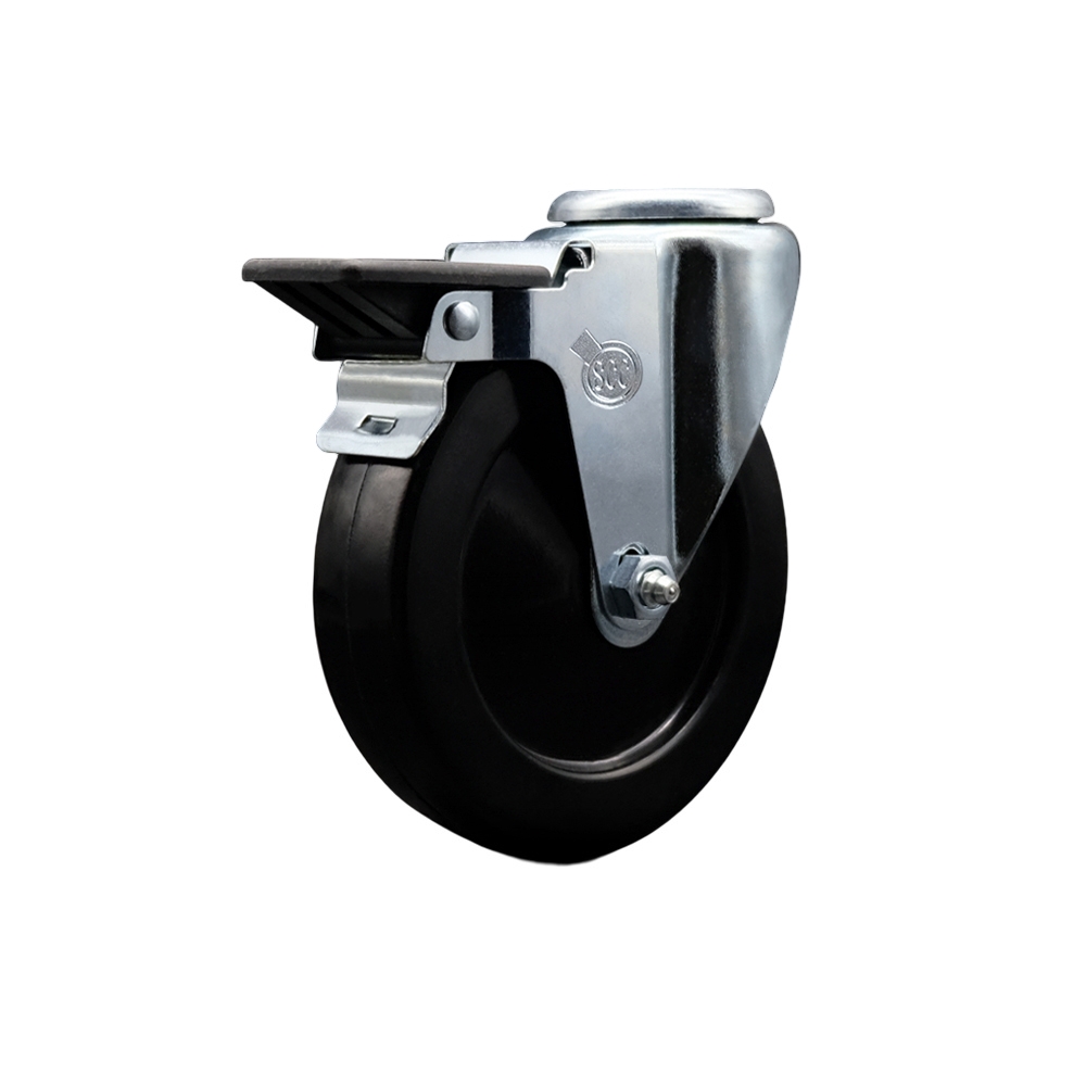 Hard Rubber Swivel Bolt Hole Caster w/5" x 1.25" Black Wheel & Posi Locking Brake - 300 lbs Capacity/Caster - Service Caster Brand — photo 1