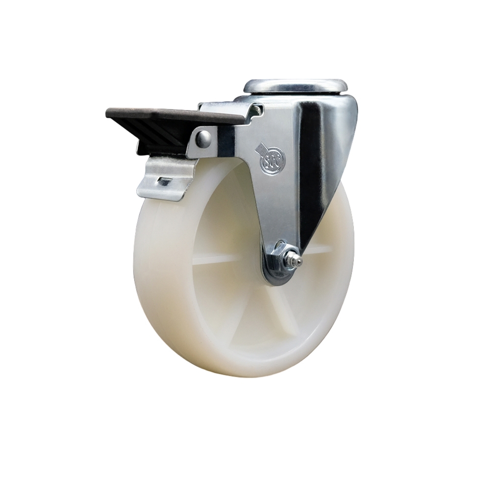 Nylon Swivel Bolt Hole Caster w/5" x 1.25" White Wheel & Posi Locking Brake - 300 lbs Capacity/Caster - Service Caster Brand — photo 1