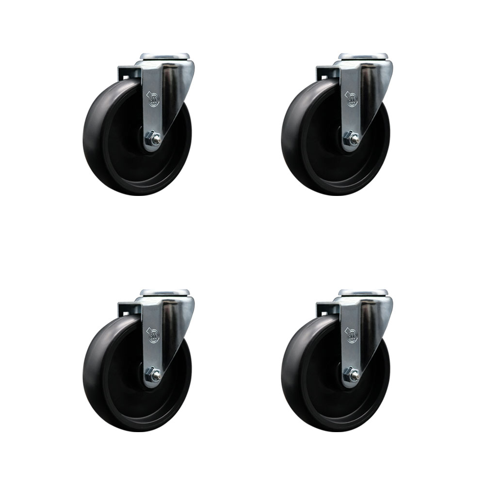 Polyolefin Swivel Bolt Hole Caster Wheels Set of 4 with 5 Inch Black Wheels - Includes 4 Swivel - 1400 lbs. Total Capacity - Service Caster Brand — photo 1