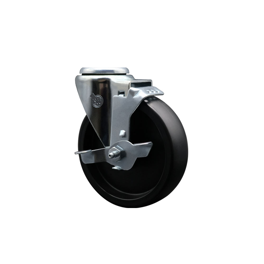 Polyolefin Swivel Bolt Hole Caster Wheel with 5 Inch Black Wheel and Top Lock Brake - 350 lbs. Capacity/Caster - Service Caster Brand — photo 1