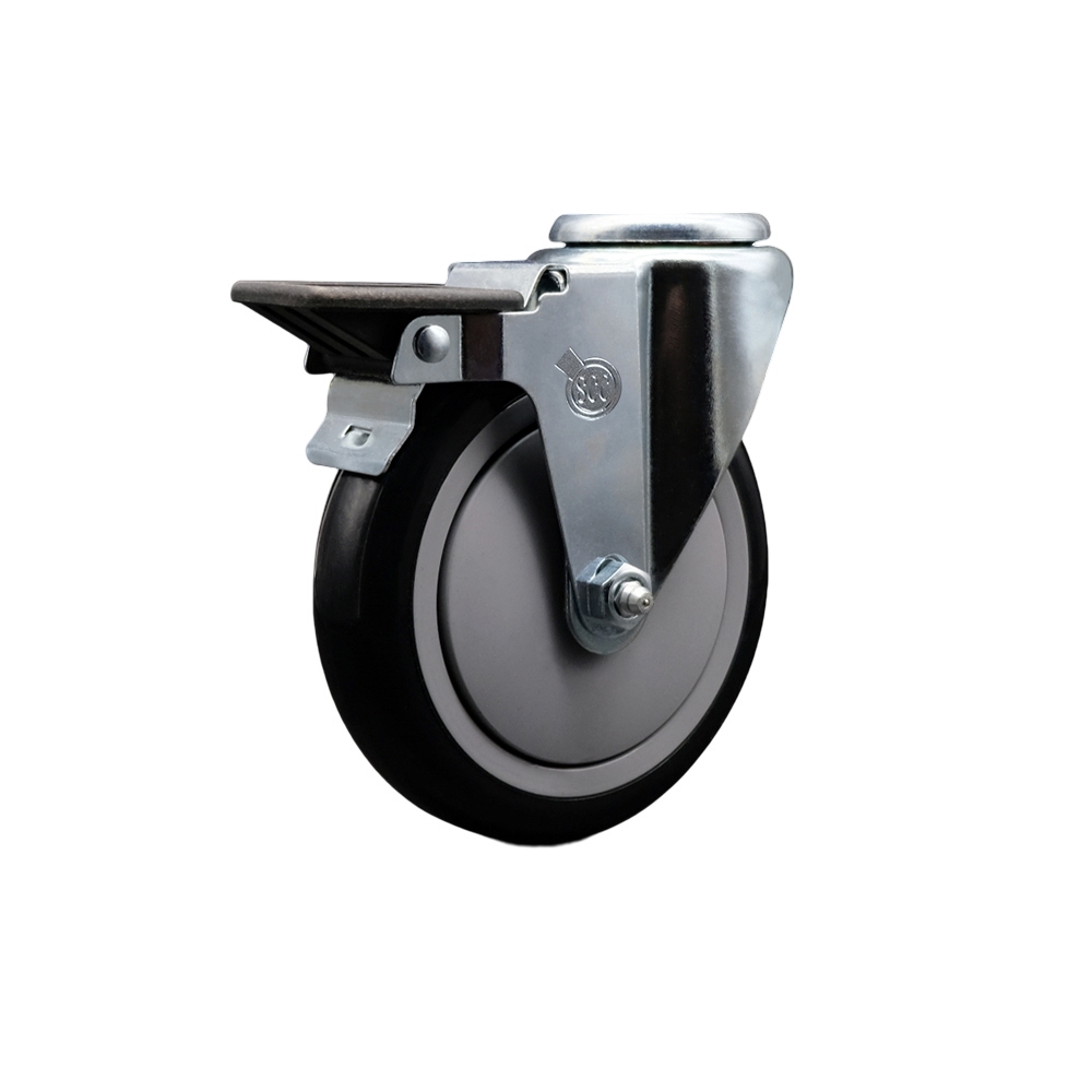 Polyurethane Swivel Bolt Hole Caster w/5" x 1.25" Black Wheel & Posi Locking Brake - 350 lbs Capacity/Caster - Service Caster Brand — photo 1