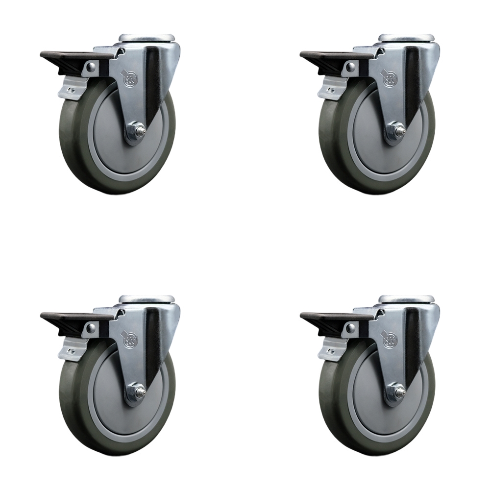 Polyurethane Swivel Bolt Hole Caster Set of 4 w/5" x 1.25" Gray Wheels - Includes 4 Swivel with Posi Lock Brakes - 1400 lbs Total Capacity - Service Caster Brand — photo 1
