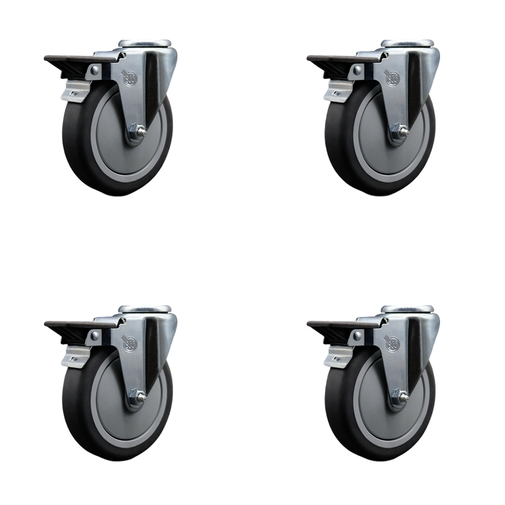 Thermoplastic Rubber Swivel Bolt Hole Caster Set of 4 w/4" x 1.25" Gray Wheels - Includes 4 Swivel with Posi Lock Brakes - 1,200 lbs Total Capacity - Service Caster Brand — photo 1
