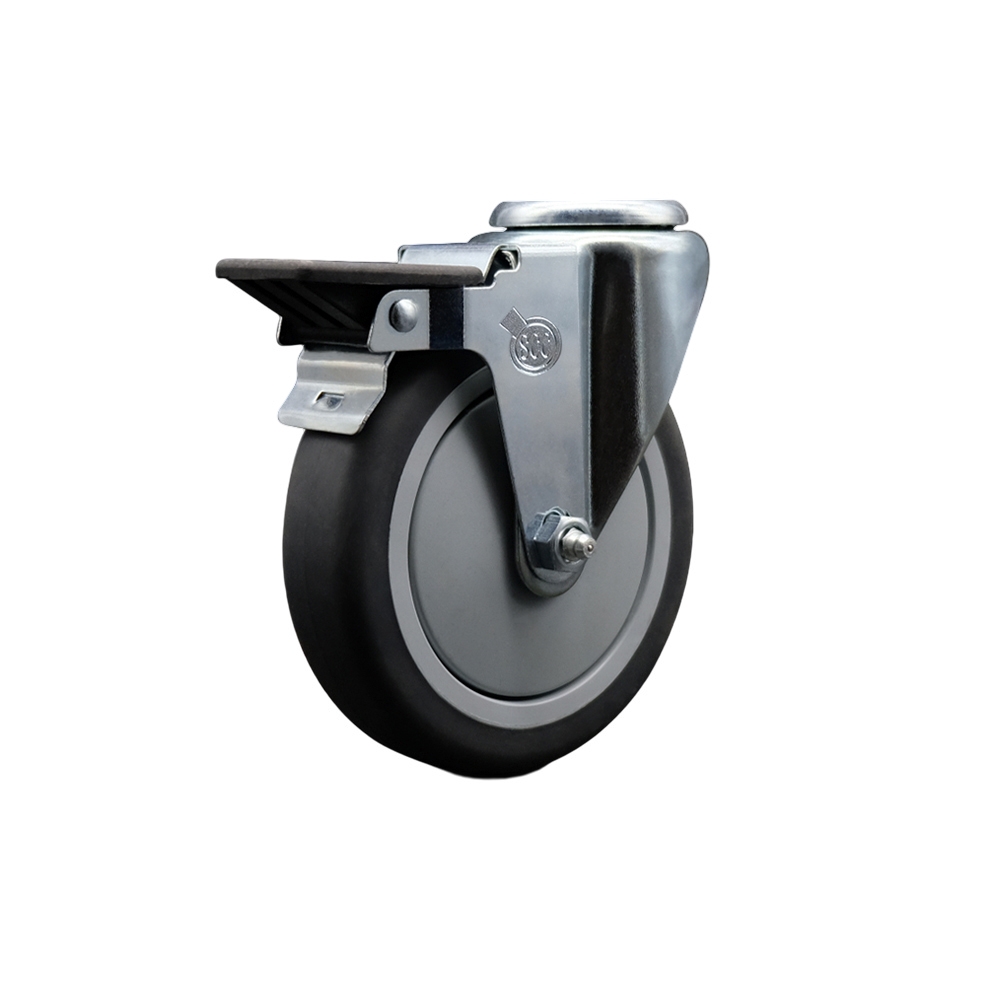 Thermoplastic Rubber Swivel Bolt Hole Caster - 4" x 1.25" Gray Wheel & Posi Locking Brake - 300 lbs Capacity/Caster - Service Caster Brand — photo 1