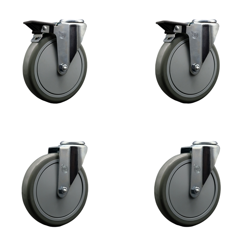 Polyurethane Swivel Bolt Hole Caster Set of 4 w/6" x 1.25" Gray Wheels - Includes 2 with Posi Locking Brakes - 1400 lbs Total Capacity - Service Caster Brand — photo 1