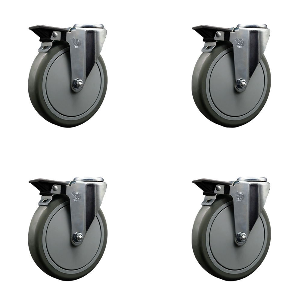 Polyurethane Swivel Bolt Hole Caster Set of 4 w/6" x 1.25" Gray Wheels - Includes 4 Swivel with Posi Lock Brakes - 1400 lbs Total Capacity - Service Caster Brand — photo 1