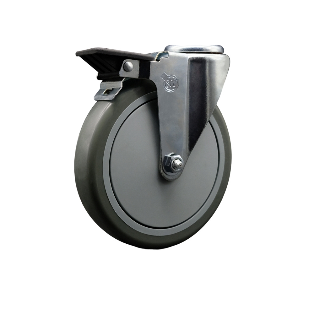 Polyurethane Swivel Bolt Hole Caster w/6" x 1.25" Gray Wheel & Posi Locking Brake - 350 lbs Capacity/Caster - Service Caster Brand — photo 1