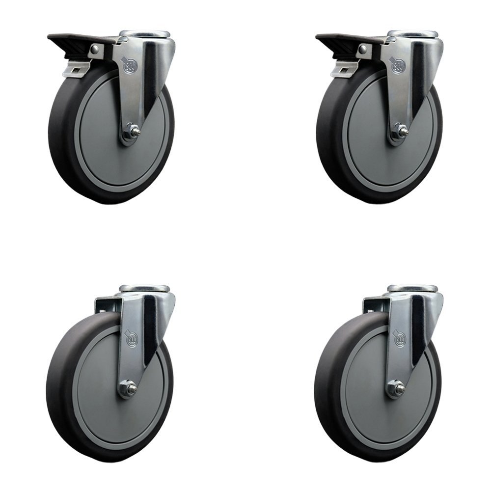 Thermoplastic Rubber Swivel Bolt Hole Caster Set of 4 - 6" x 1.25" Gray Wheels - Includes 2 with Posi Locking Brakes - 1,200 lbs Total Capacity - Service Caster Brand — photo 1