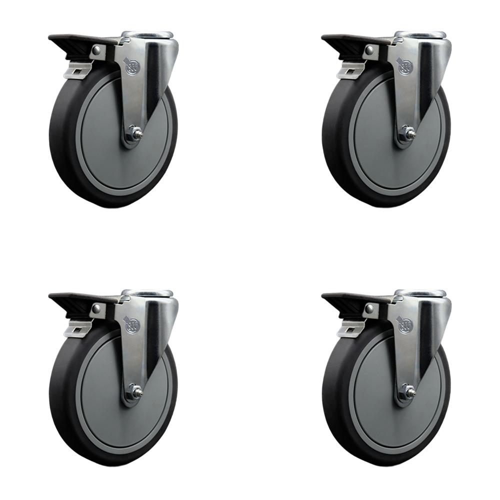 Thermoplastic Rubber Swivel Bolt Hole Caster Set of 4 w/6" x 1.25" Gray Wheels - Includes 4 Swivel with Posi Lock Brakes - 1,200 lbs Total Capacity - Service Caster Brand — photo 1