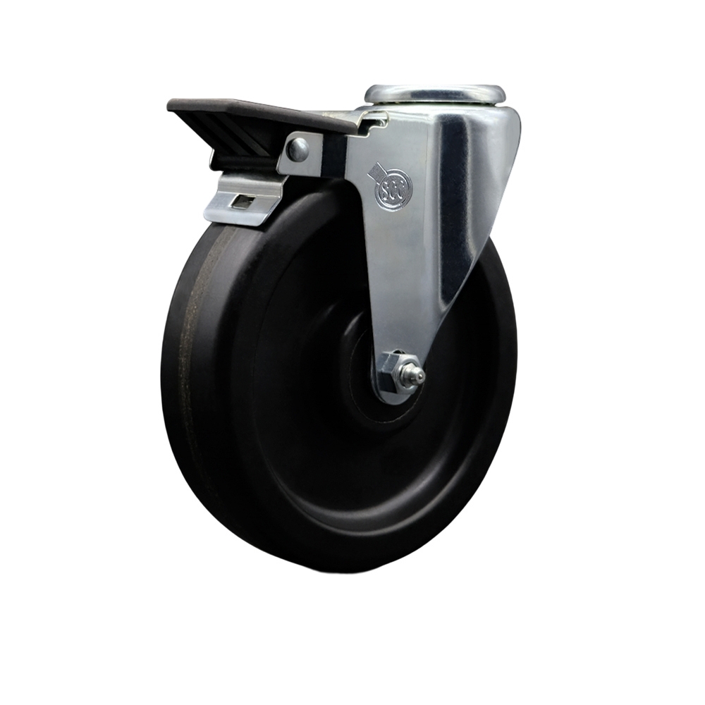 Phenolic Swivel Bolt Hole Caster w/6" x 1.5" Black Wheel & Posi Locking Brake - 300 lbs Capacity/Caster - Service Caster Brand — photo 1
