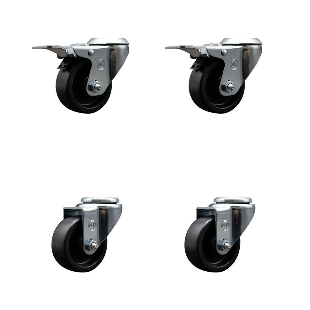 Polyolefin Swivel Bolt Hole Caster Wheels Set of 4 with 3 Inch Black Wheels - Includes 2 with Total Lock Brakes - 1200 lbs. Total Capacity - Service Caster Brand — photo 1
