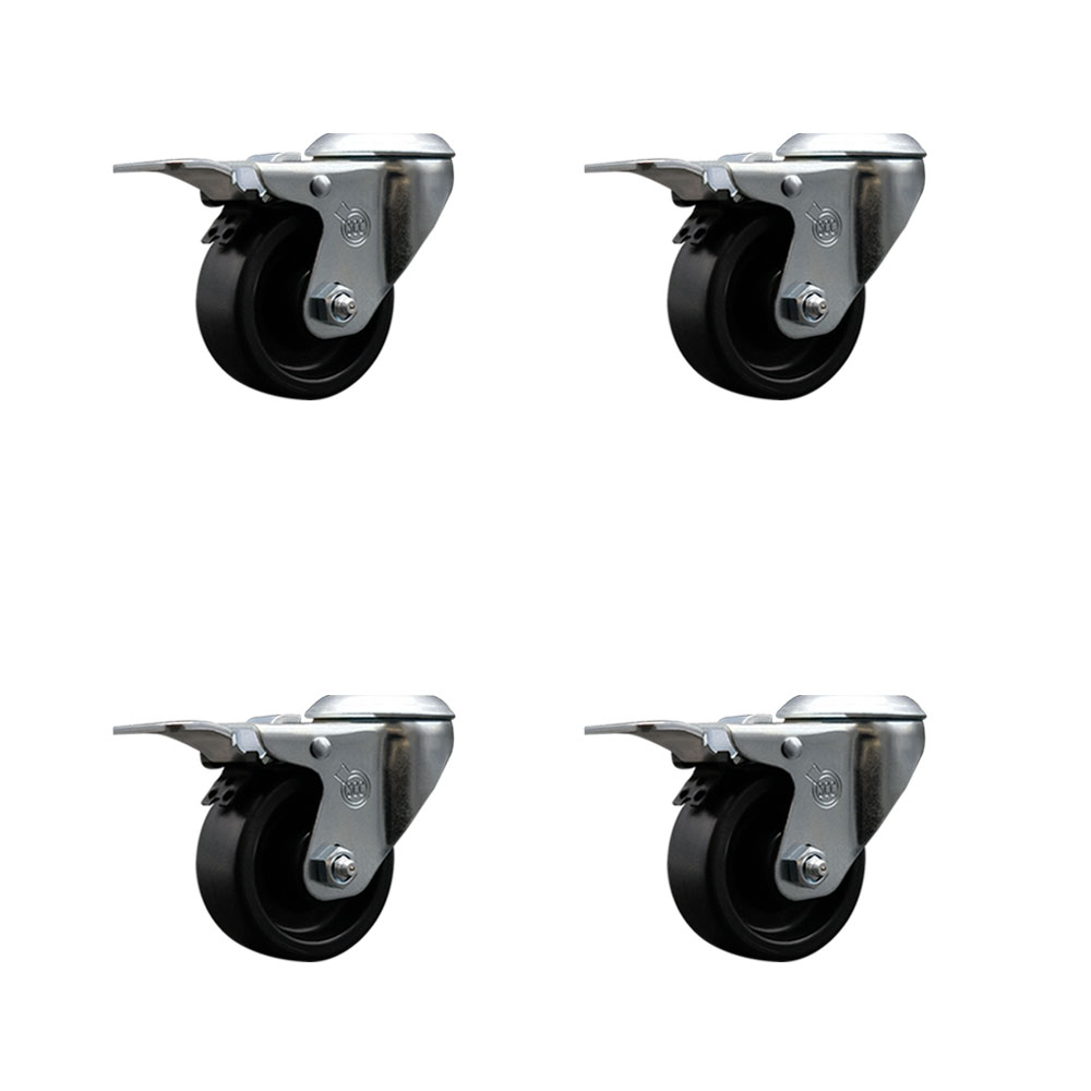 Polyolefin Swivel Bolt Hole Caster Wheels Set of 4 with 3 Inch Black Wheels - Includes 4 Swivel with Total Lock Brakes - 1200 lbs. Total Capacity - Service Caster Brand — photo 1