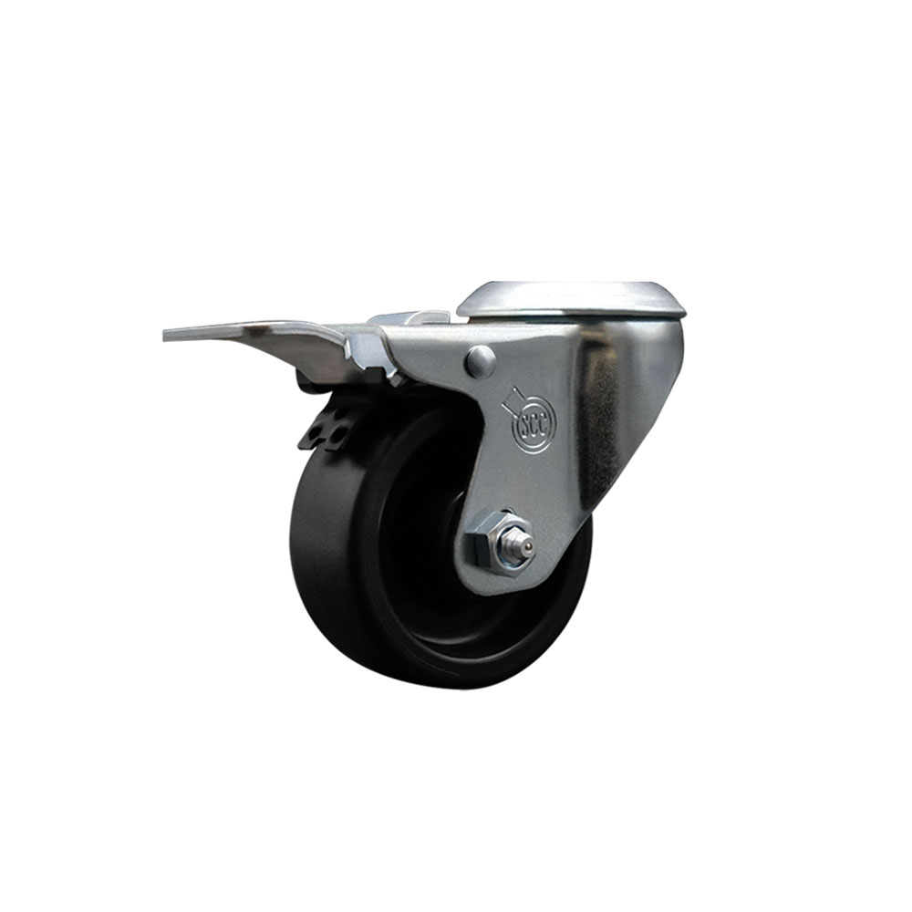 Polyolefin Swivel Bolt Hole Caster Wheel with 3 Inch Black Wheel and Total Lock Brake - 300 lbs. Capacity/Caster - Service Caster Brand — photo 1