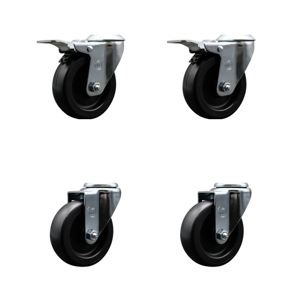 Polyolefin Swivel Bolt Hole Caster Wheels Set of 4 with 4 Inch Black Wheels - Includes 2 with Total Lock Brakes - 1400 lbs. Total Capacity - Service Caster Brand — photo 1