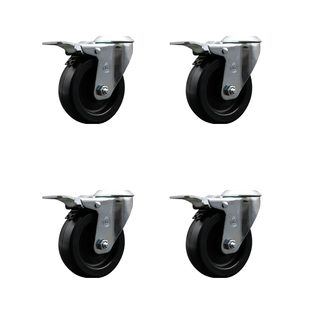 Polyolefin Swivel Bolt Hole Caster Wheels Set of 4 with 4 Inch Black Wheels - Includes 4 Swivel with Total Lock Brakes - 1400 lbs. Total Capacity - Service Caster Brand — photo 1